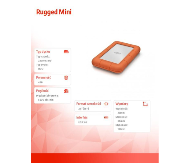 LaCie Rugged Mini 4TB USB 3.2 Gen. 1 Pomarańczowo-Szary - 298291 - zdjęcie 8
